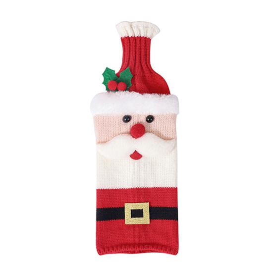 Christmas Wine Sweater Cover Handmade Knitted Cartoon Santa Snowman Reindeer Bottle Sleeve for Winter Dining Table Decoration