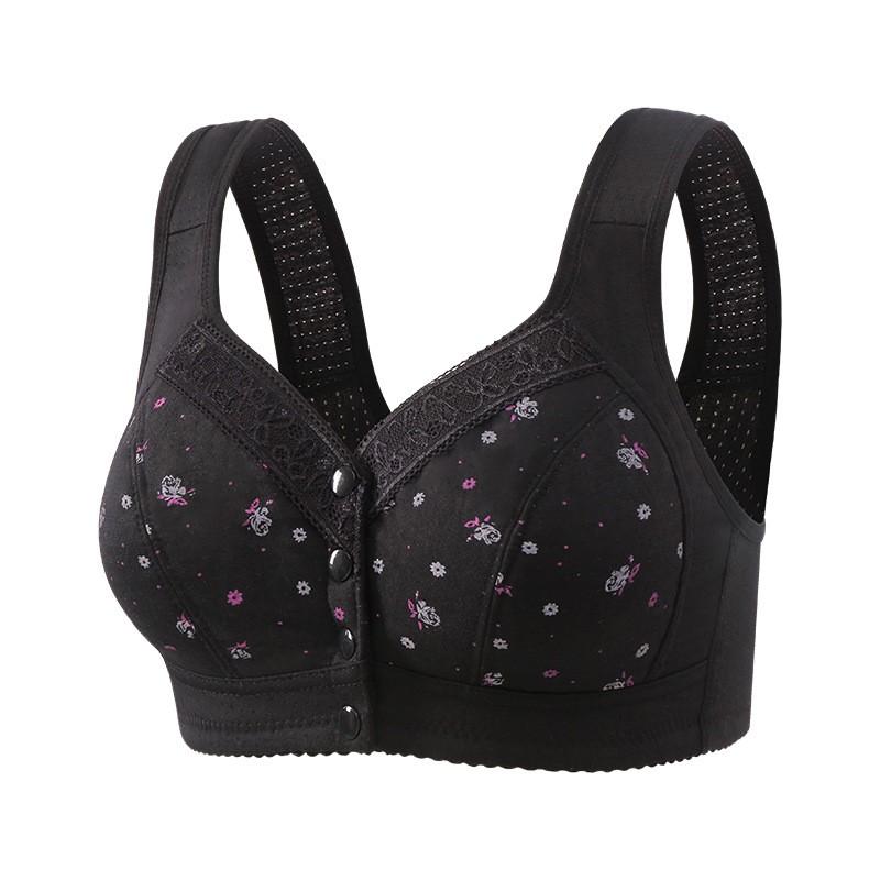 Women's Underwear Without Steel Ring Bra, Front Buckle Lace Border Printed Vest Bra