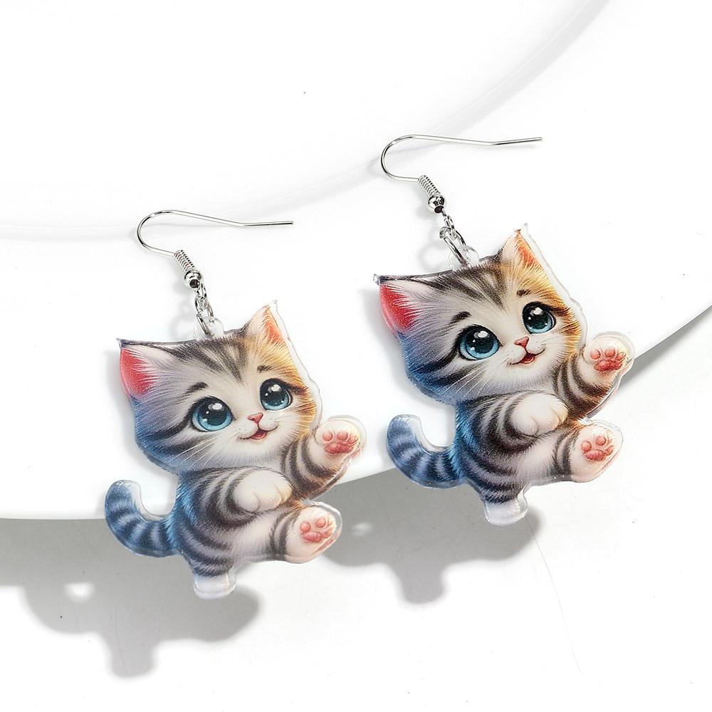 Cute 2D Flat Cat Acrylic Print Earrings for Women Funny Creative Pet Kitten Animals Drop Earring Lovely Jewelry Birthday Gifts