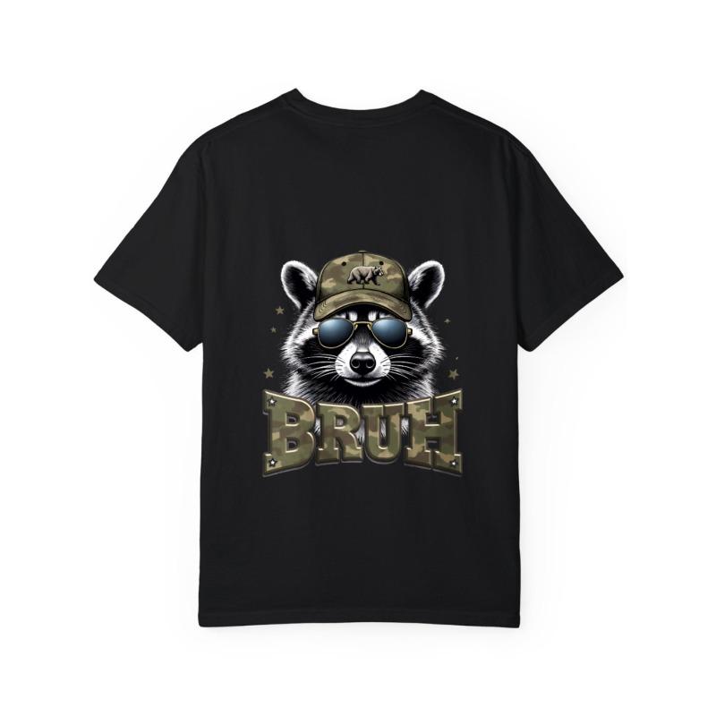 Cotton T Shirt White Raccoon Wearing Camouflage Hat and Sunglasses Bruh Text Print Casual Wear for Men and Women Outdoor Activities Streetwear Fashion