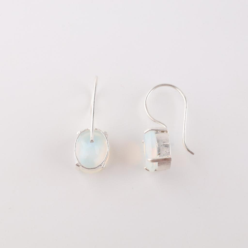 Natural Milky Opal Gemstone 925 Sterling Silver Handmade Dangle Earrings 1.05" EE-173-21
