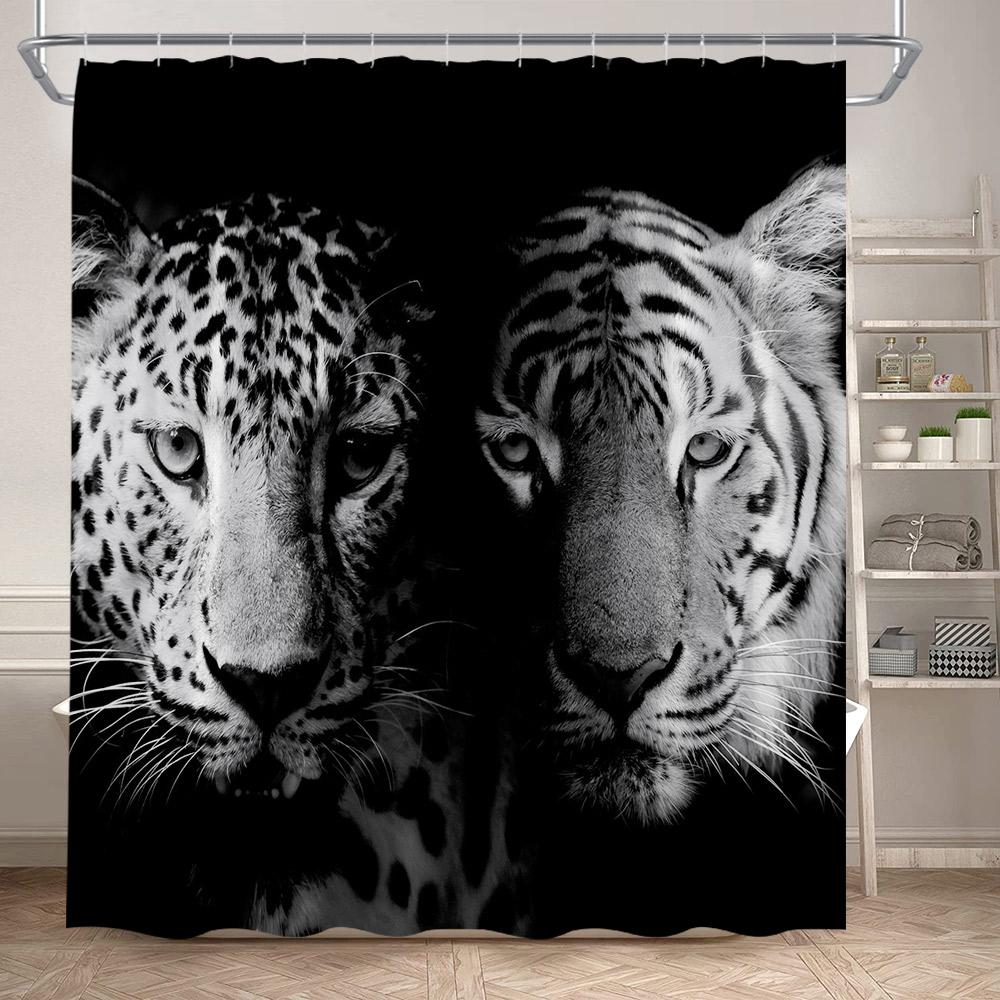 Wild Animals Shower Curtain Motivational Words Panther Tiger Lion Modern Bathroom Decor Dark Polyester Bath Curtain With Hooks