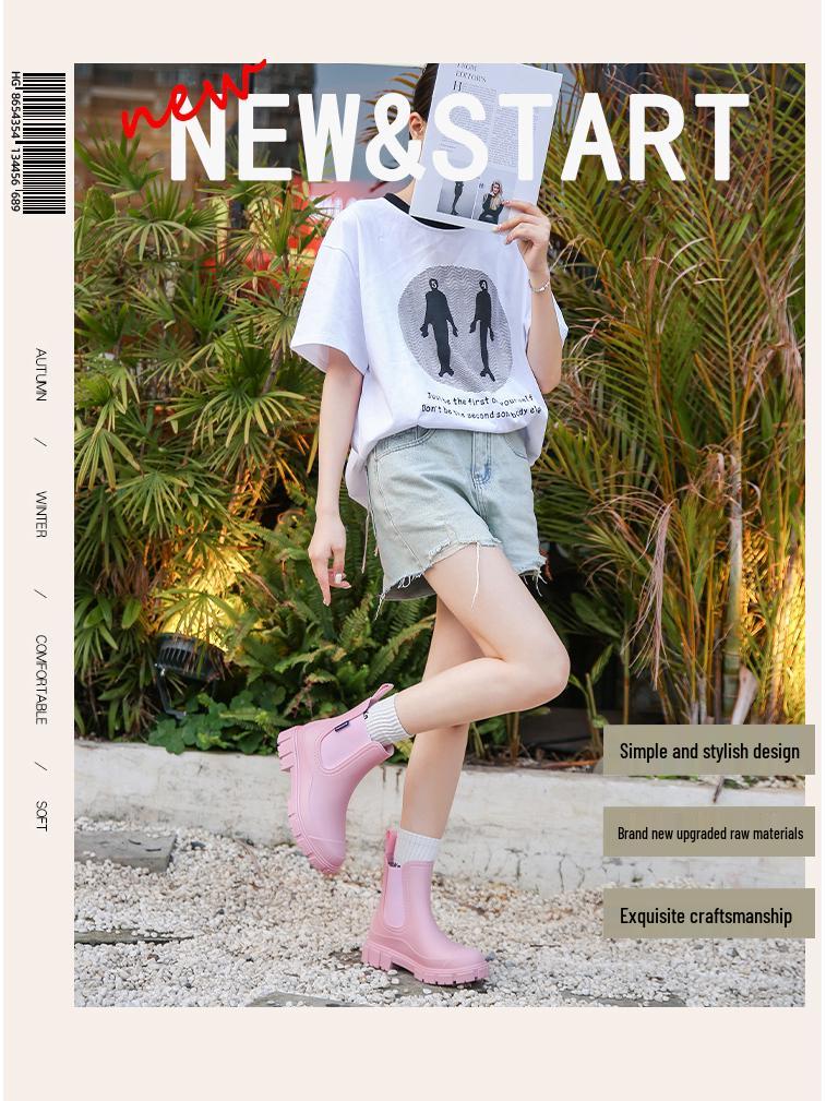 Women's Mid-Calf Chelsea Rain Boots - Waterproof, Non-Slip, Fashionable Rubber Shoes