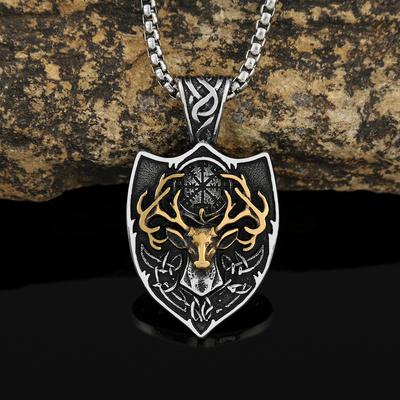 Titanium Steel Jewelry European and American Style Men's Trend Domineering Gold Antlers Stainless Steel Pendant Necklace