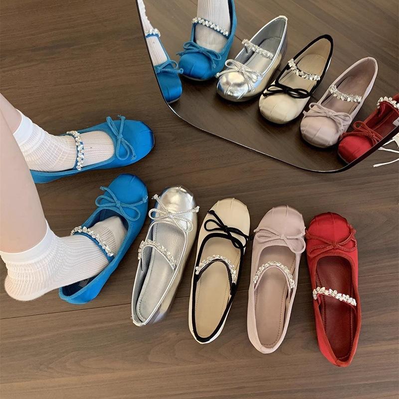 Inner Height Increase Small Satin Single Shoes Women's 2025 New Spring and Autumn French Retro Ballet Style Thick-soled Mary Jane Shoes