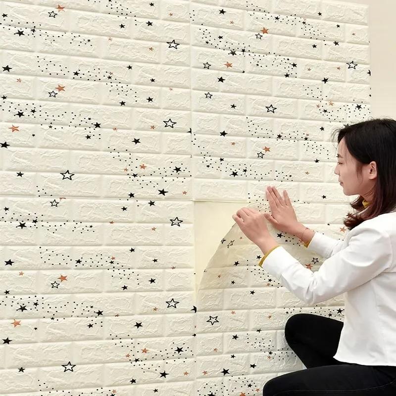 10M 3D Wallpaper Wall Sticker Household Decoration Wallpaper Foam Brick Wall Panel Sticker Self-adhesive Waterproof Living Room
