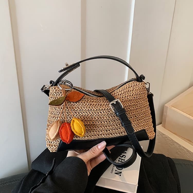 Striped Straw Baguette Small Bag Portable Messenger Women's Bag