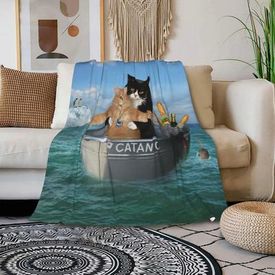 Fun Cats Digital-printed Polyester Bedroom Velvet Flannel Soft Sofa Cover Blanket Fleece Soft Sofa Cover Blankets for Beds