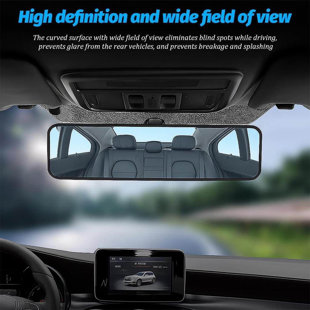 Car Rear View Mirror, 11.2" HD Clear Panoramic Convex Wide Angle Vehicle Rearview Mirror Extender To Reduce Blind Spot, Anti-Glare Clip-On Auto