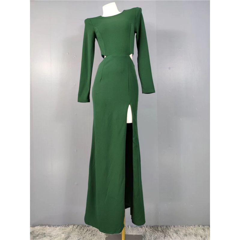 Export Single Lu Home round Neck Sexy Adult Lady like Woman Midriff Outfit Long Sleeves Spring New Arrival Split Banquet Party Fashion Dress