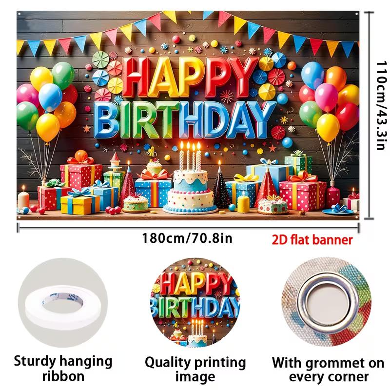 2D Kids Birthday Banner 2D Flat Printing Colorful Happy Birthday Party Background Flag