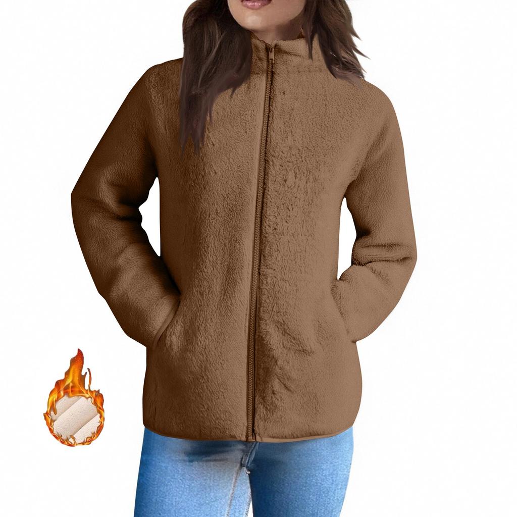 Dámské zimní kabáty Teplé plyšové bundy S otevřeným předním dílem Kardigan s dlouhým rukávem Trendy Chlupavé svrchní oblečení