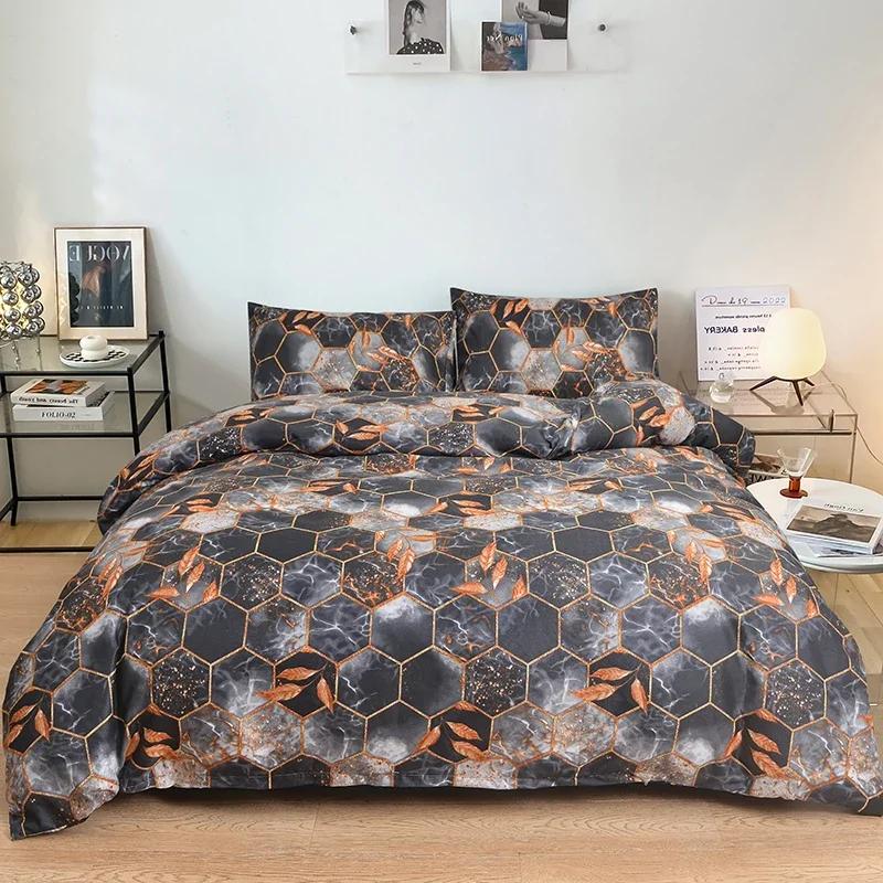 

Honeycomb Duvet Cover Twin Queen Size Modern Marble Bedding Set for Boys Girls Geometrical Green Gold Reversible Comforter Cover Single 150x200cm