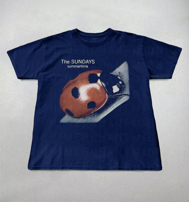 The Sundays Summer Time Vintage Cotton Short Sleeve T-shirt Funny Pattern Print Tee Men Women Ins Style Y2k Streetwear Tee Tops