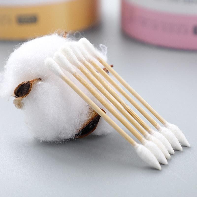 Disposable Double-Ended Cotton Swabs: Small Head Makeup Swabs with Round & Pointed Tips On Wooden Sticks for Ear Cleaning