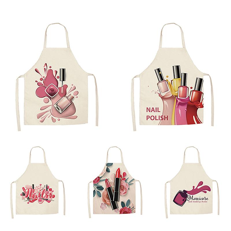 Nail Polish Lipstick Beauty Kitchen Women Apron Household Cleaning Cotton Linen Pinafore Salon Home Cooking Baking Adult Bib