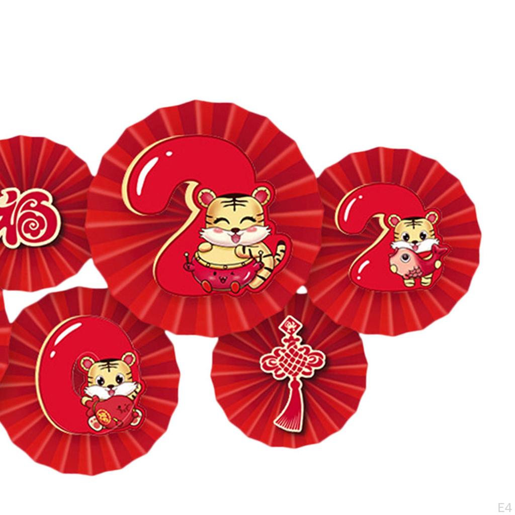 6Pcs Scene Layout for Shopping Mall Living Room Ornaments Spring Festival Paper Fan Flowers