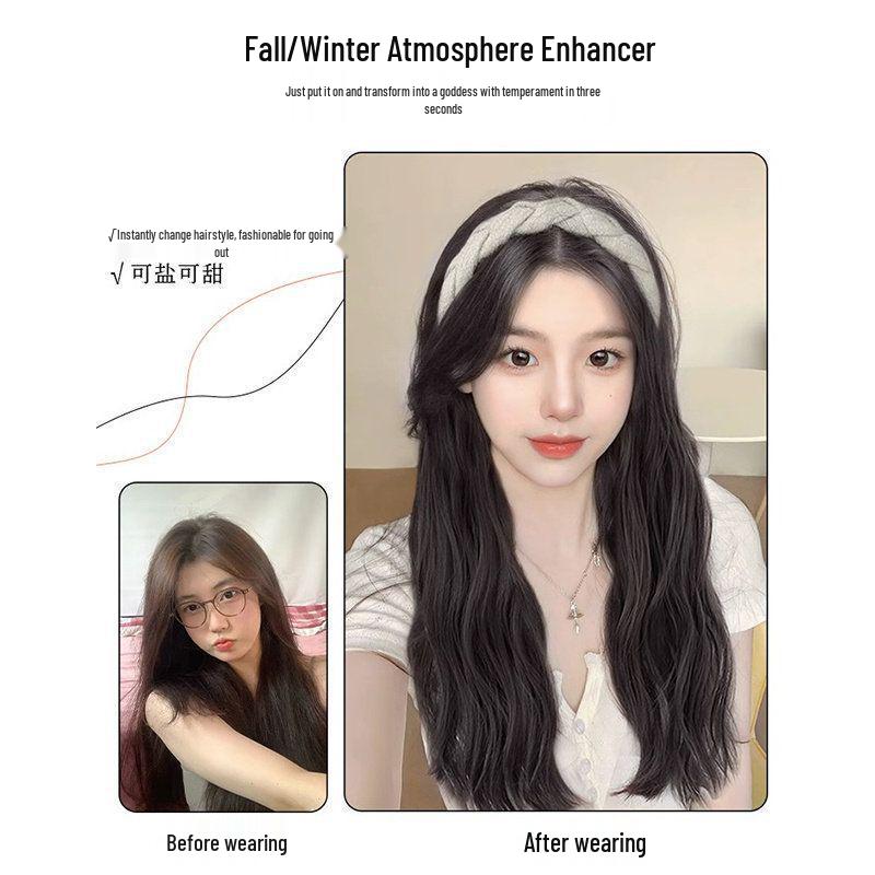 Women's Long Curly Water Wave Headband Wig for Natural Volume