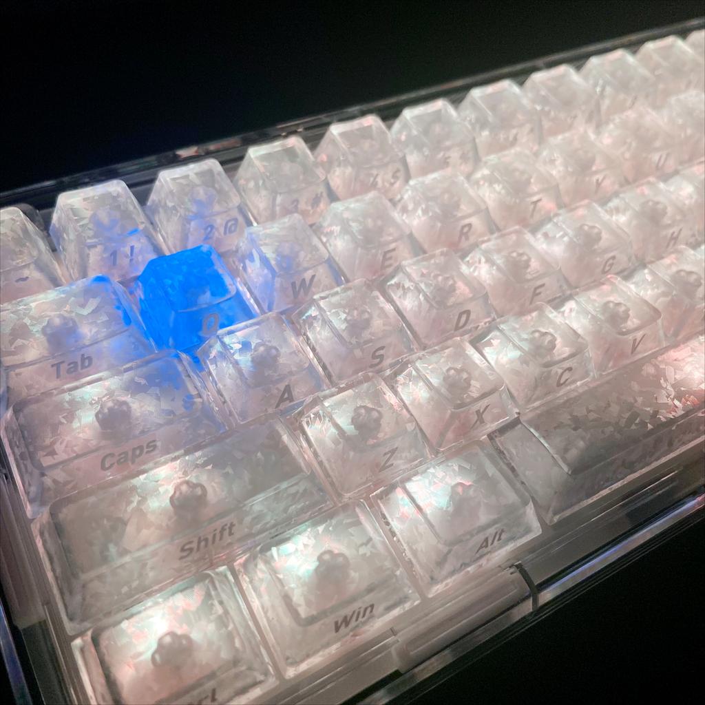 White Snowflakes Key Caps Imitation Carbon Fiber Side Printed PBT Transparent Keycap for Mechanical Keyboard 68 75 87 95 108