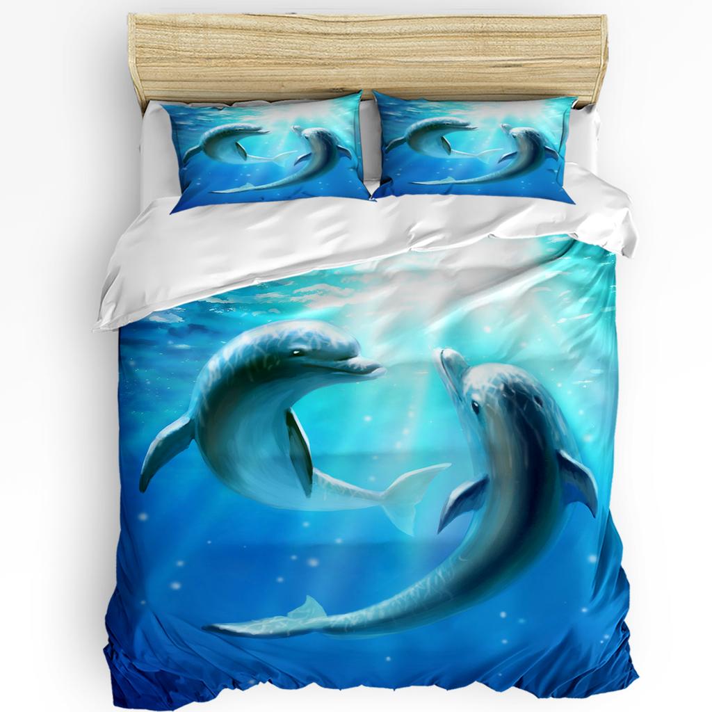 Shark Bedding Set For Bedroom Bed Home Inhabitants Of Ocean Sharks Whales Dolphins Octopus Duvet Cover Quilt Cover Pillowcase