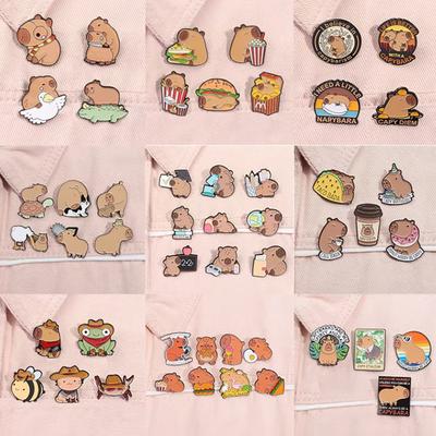 2-9 Stück/Set Niedliche Capybara Emaille-Anstecker Kreative Cartoon-Tierbrosche Reversabzeichen Lustige Schmuckaccessoires Geschenke Für Kinder Freunde