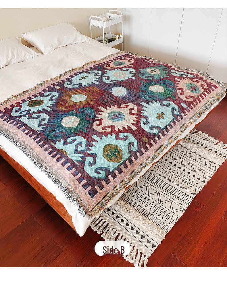Bohemian Cotton Jacquard Throw Blanket and Bed Runner for Home or Hotel.
