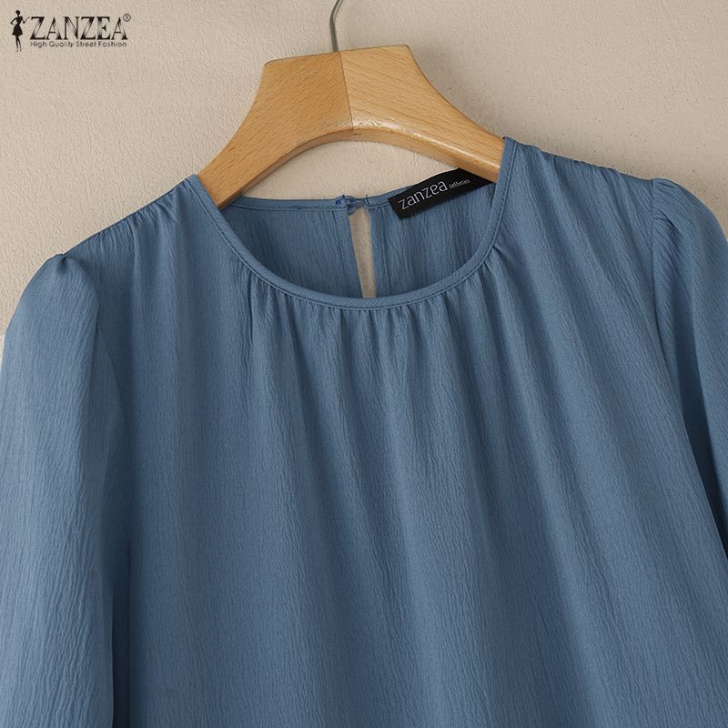 ZANZEA Women Casual Round Neck Solid Color Loose Long Sleeve Long Dress