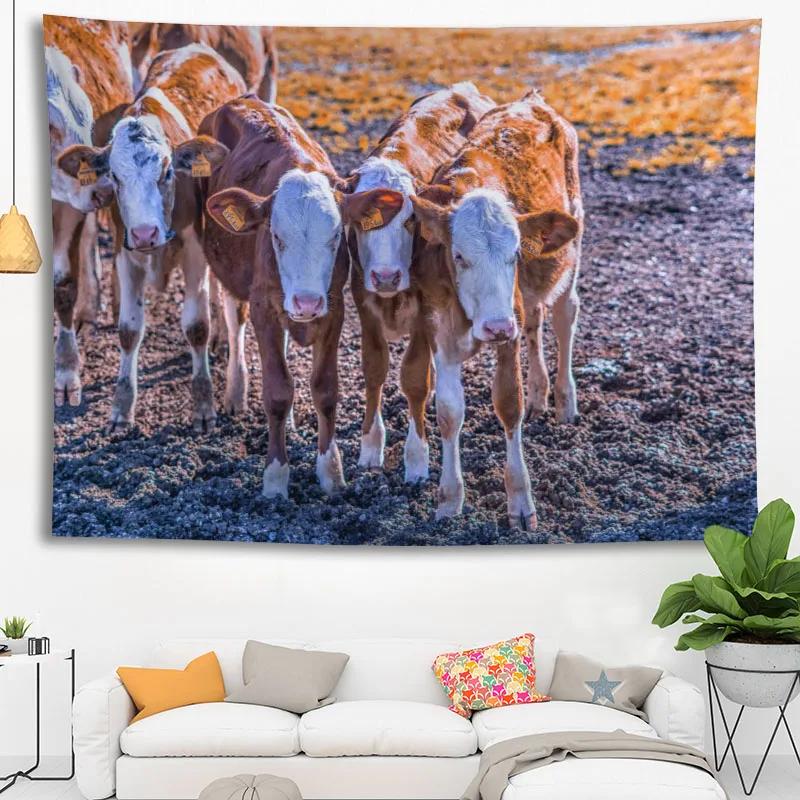 Hot Sale Custom High Quality Cow Wall Hanging Hd Landscape 3D Printing Digital Printing Home Decoration Tapestry