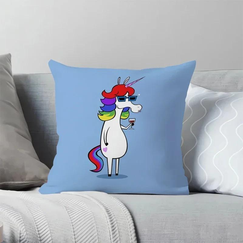 Cartoon Rainbow Horse Print Pillowcase Interior Decoration Office Living Room Home Pillowcase