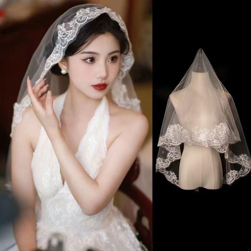 Lace Embroidery Edge Tulle Bride Veils 1 Layer Wedding Veil New Women's Tulle