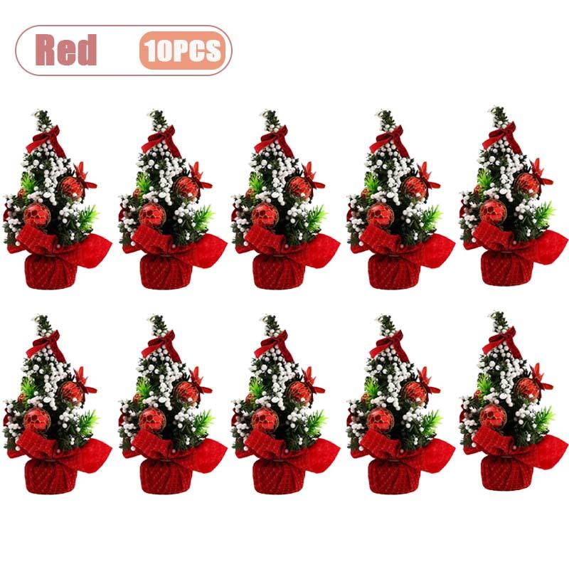 1-10PCS Mini Tabletop Christmas Tree Kit Decorations Small Xmas Tree Ornament Set for Kids Room Office Holiday Gift