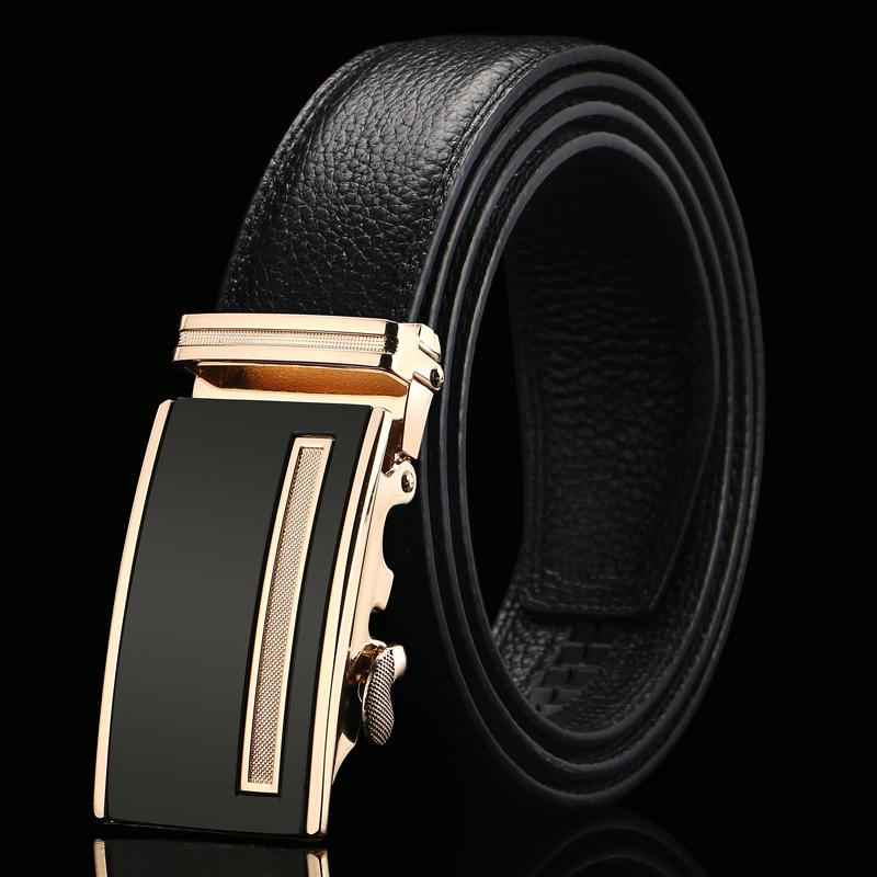 Open Edge Cowhide Belt Men's Real Cowhide Business and Casual Automatic Buckle Belt