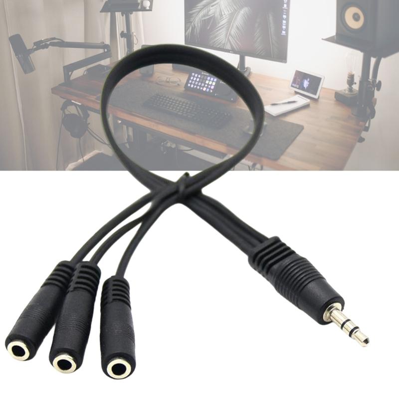 30cm 3.5mm Splitter Cable with 3 Outputs, Fluorescent PVC Housing Microphone Connection Cord Wire