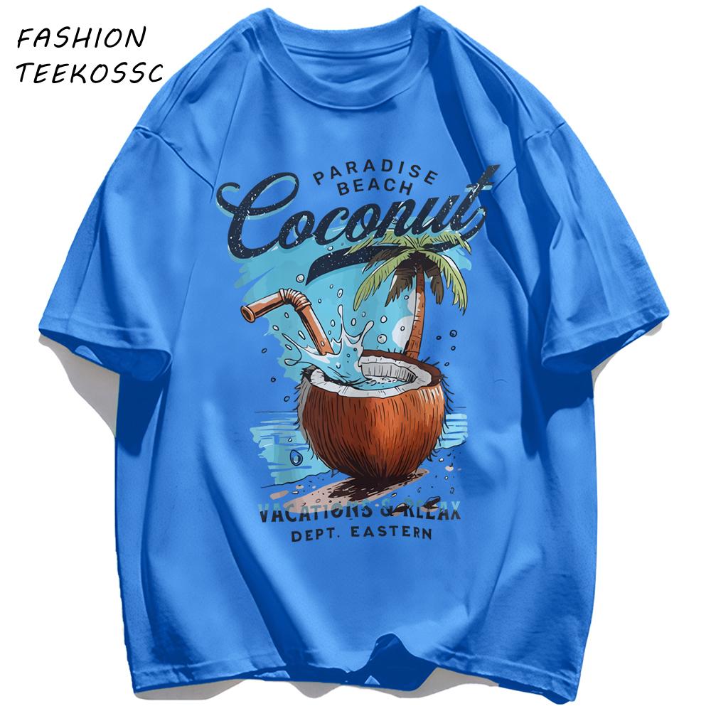 Pardise Beach Cocount Vacation Relax T Shirt Man AllNatch Basics TShirt Fashion Cotton Sportswear Unisex Summer Loose Clothing