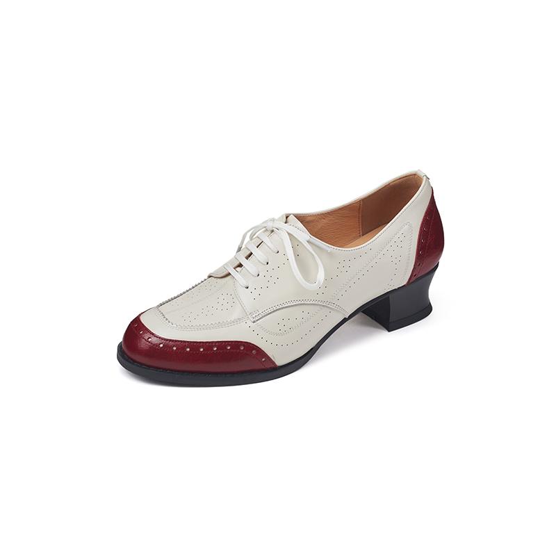Fashion New Genuine Leather Women High Heel Shoes Lace Up Classic Round Toe Mid Heels Shoes Casual Loafers Office Lady Dress Size 34-40
