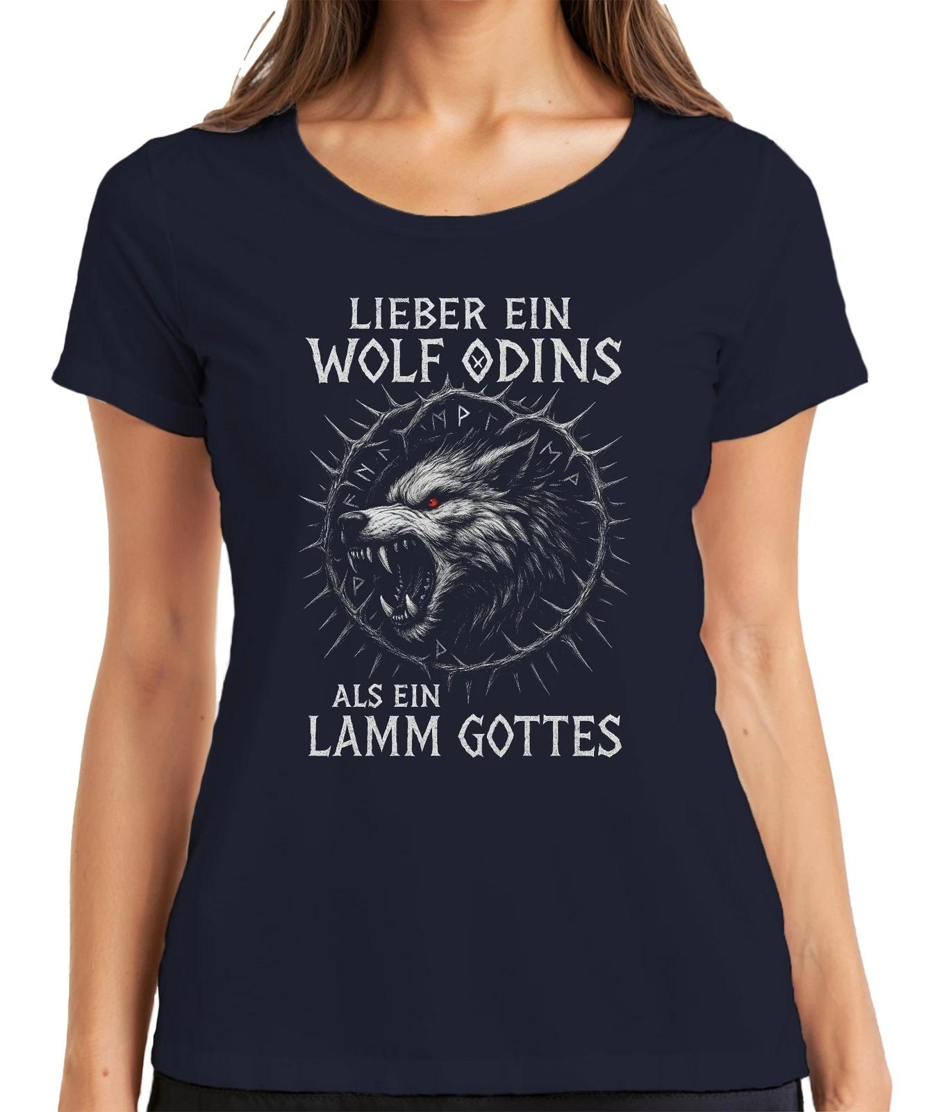 Lieber ein Wolf Odins als Lamm Gottes Wikinger Nordisch Runen Damen T-Shirt L