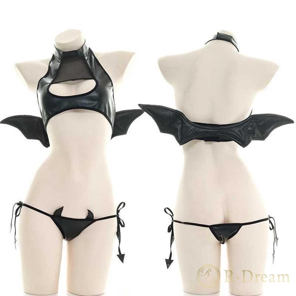 Succubus Malý ďábel Sexy Cosplay Rohy Křídla Sada Kostým Oblečení Ďábel Malý ďábel Ďábel Upír Démon Čarodějnice Bondáž Halloweenský kostým Erotický Sex