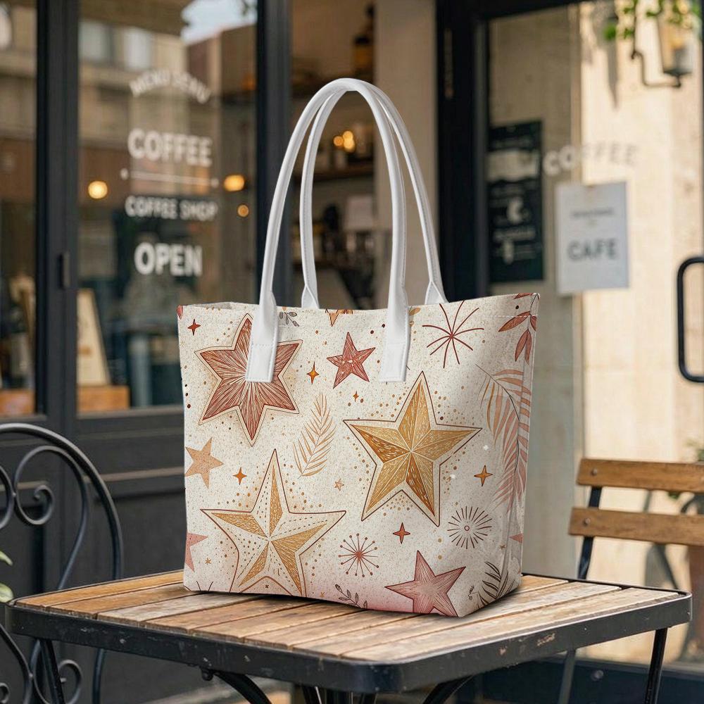 Boho Star Pattern Tote Bag Casual Daily Use Portable Handbag for Women Trendy Lightweight Shoulder Bag for Shopping Outings