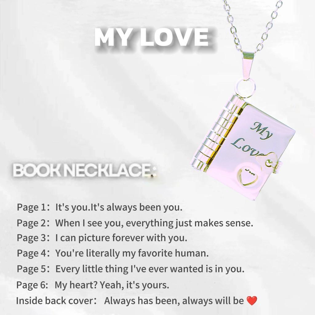 Engraved Titanium Steel Necklace - Fade-Resistant, Emotional Book Pendant, Women's Clavicle Chain Jewelry 