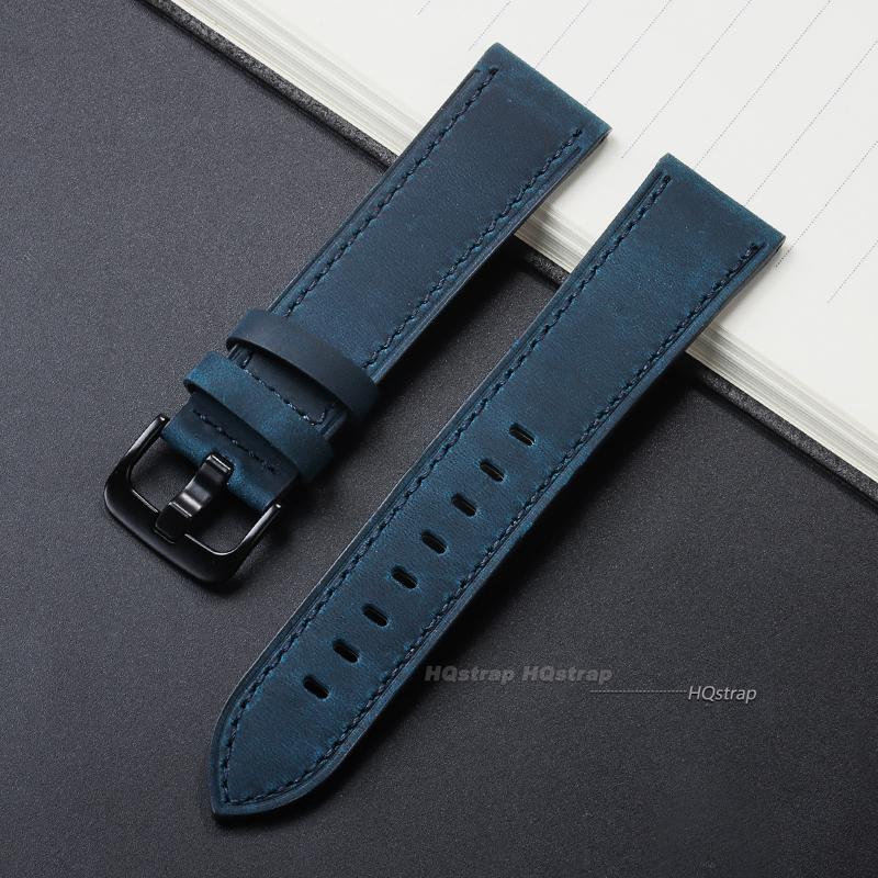 

Leather Watch Strap 18mm 20mm 22mm 24mm Universal Cowhide Watch Belt Vintage Black Blue Brown Watchband Women Men Accessories 24mm синій