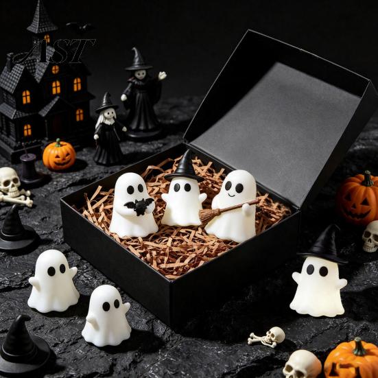 Halloween Night Party Decor Luminous Mini Ghost Figurines, Glow in The Dark Cute Favors for Kids Miniature Statue Micro Landscape, Tiered Tray