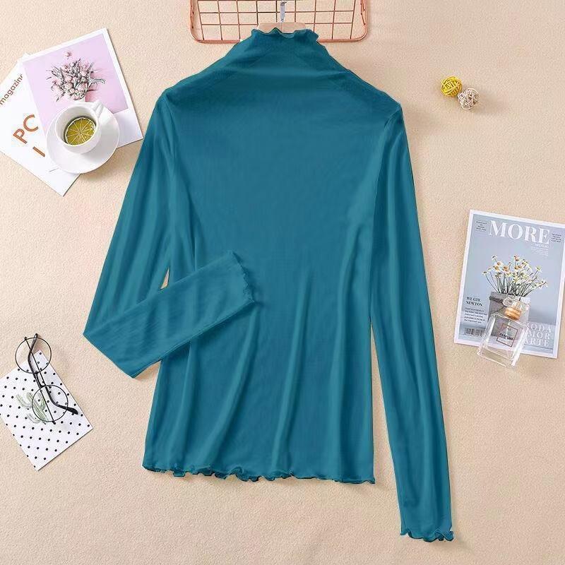 Thin Sunscreen Ice Silk Shirt Women's Long-sleeved Spring and Summer New Mesh Bottoming Shirt Foreign Style Inner Top