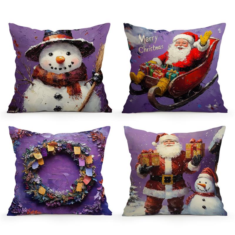 Purple Christmas Decor Cushion Pillowcase Printed Polyester 45x45cm Throw Pillowcover Decorative Sofa Cushion Pillowslip Decor