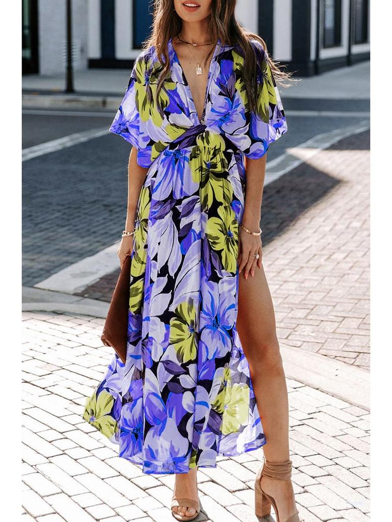 Summer 2025 Women's Fashion: Sexy High-Waisted Print Slit Dress