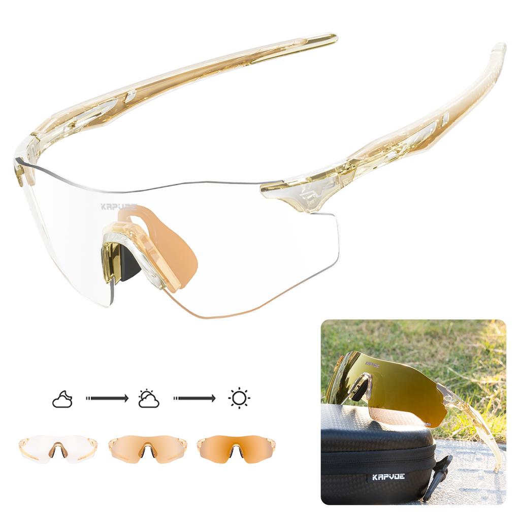 Kapvoe Photochromic Sports Sunglasses Rimless Cycling Glasses Bike Bicycle Glasses Men's MTB Road Running Goggles Red Blue UV400 4