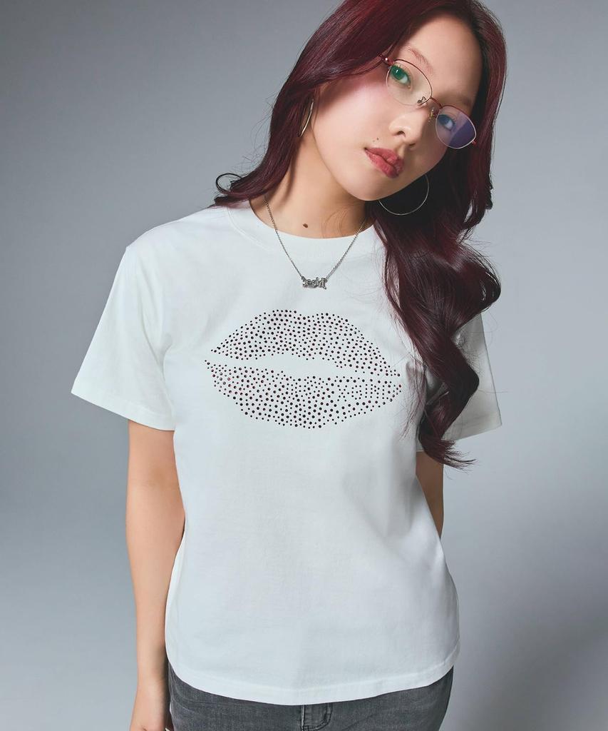 Casual RHINESTONE LIP TEE White X-girl S/S Women's