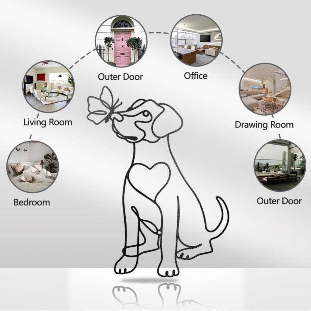 Minimalist Dog Butterfly Metal Wall Art, Abstract Silhouette Sculpture, Modern Line Hanging for Home Living Room Bedroom Balcony Garden 8.7x11.8Inch