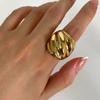 Punk Exaggerated Smooth Surface Metal Geometric Thread Texture Hierarchy Wide Opening Rings For Women Personality Finger Jewelry
