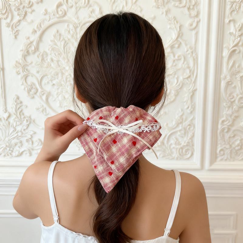 French Retro Pink Plaid Hair Tie Scarf - High Elasticity, Gentle On Hair, Sweet and Cute Hair Accessory