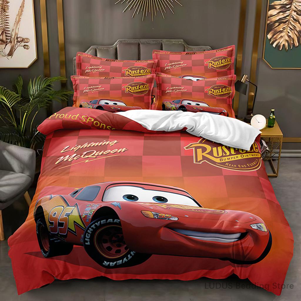 Disney Cars Lightning Mcqueen Bedding Set Cool Racing Duvet Cover With Pillowcases Cute Cartoon Quilt Cover Home Decor For Kids